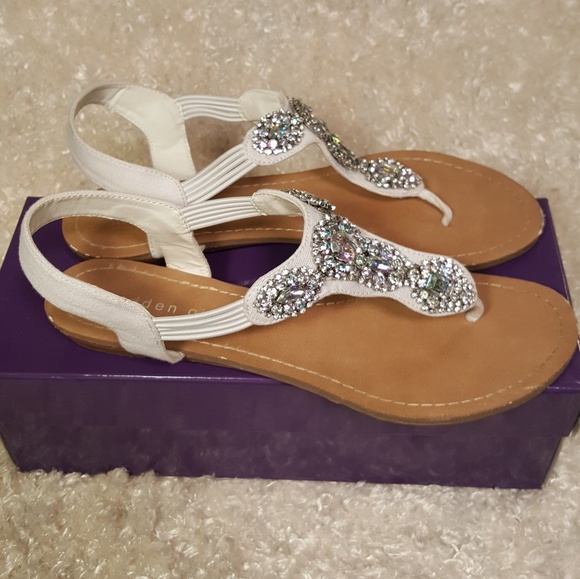 Madden Girl Shoes - Madden Girl Tuzie White Jeweled Thong Sandals